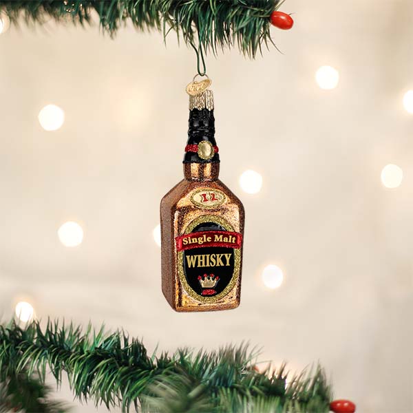 Whisky bottle glass ornament