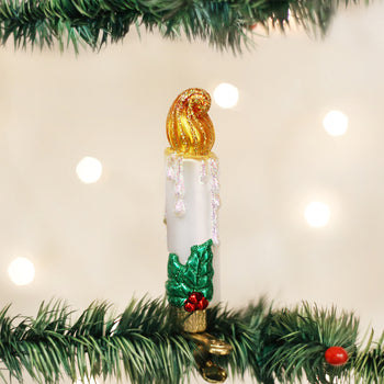 White candle clip-on glass ornament