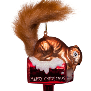 Squirrel on mailbox glass ornament
