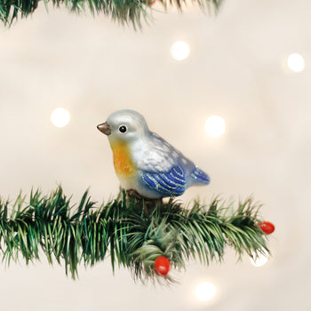 Baby bluebird clip-on glass ornament