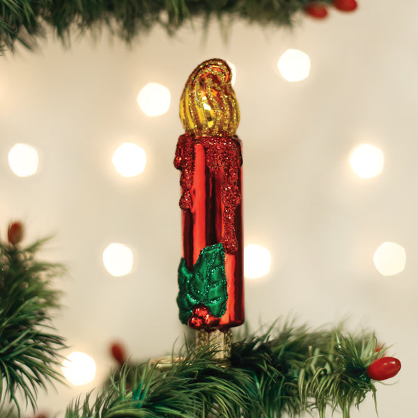 Red candle clip-on glass ornament