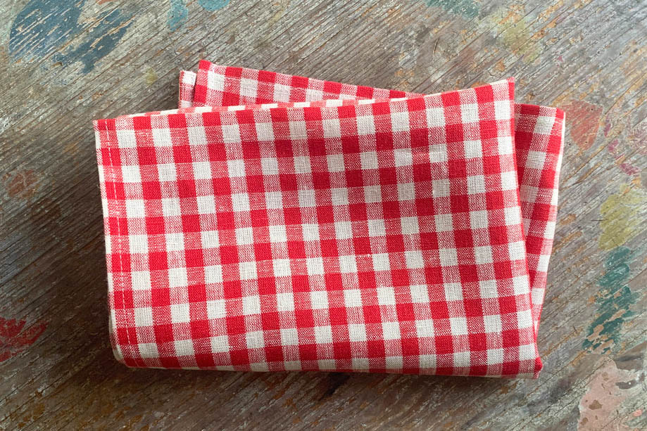 Linen kitchen cloth - red check